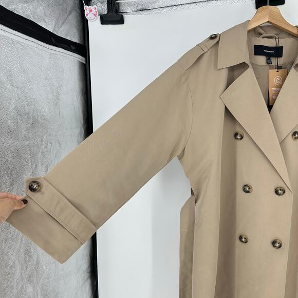 Vero Moda Womens XL Long Trenchcoat Tan Double Breasted Belt Old Money Classic - Picture 11 of 16